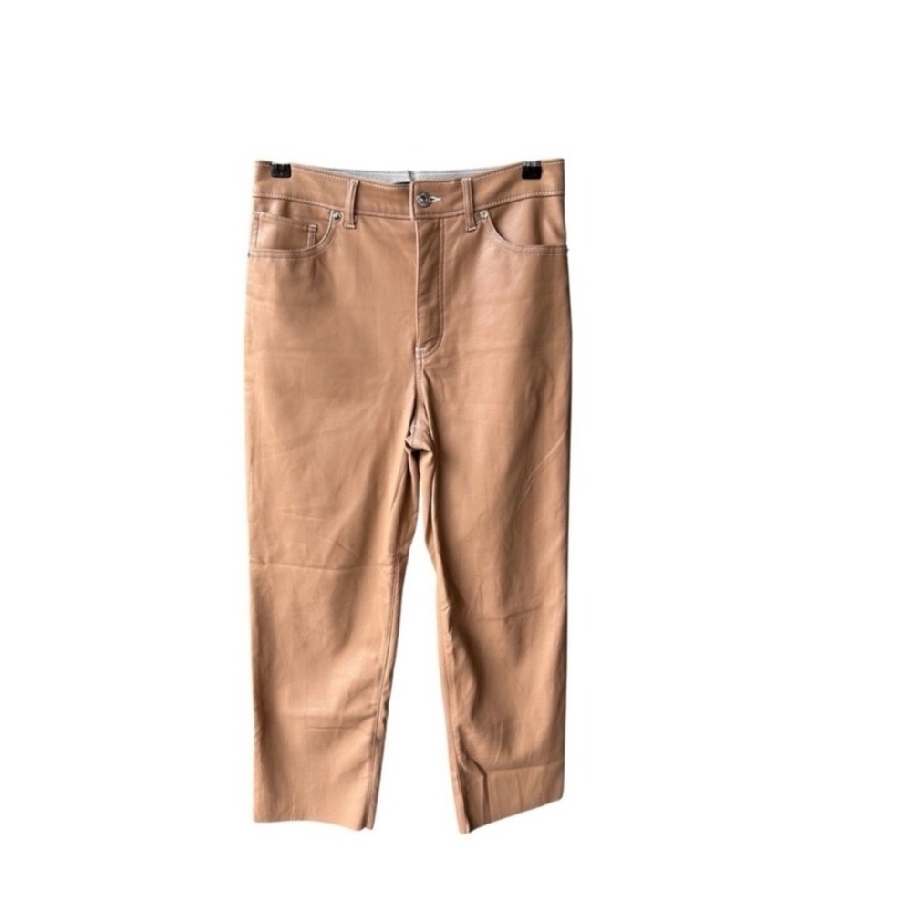 Express Pants Tan Faux Leather Straight Super High Rise Streetwear Office Size 6